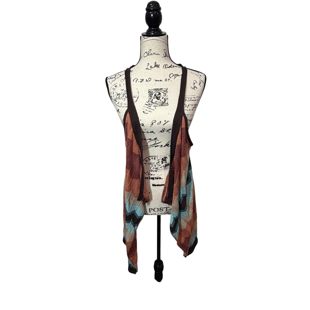 Windsor Womens Y2K Brown Multi Chevron Open Front Knit Vest Small
